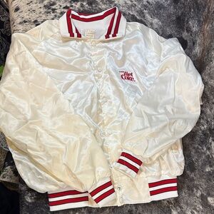 Vintage Fox White Jacket with Red and Black Striped Collar